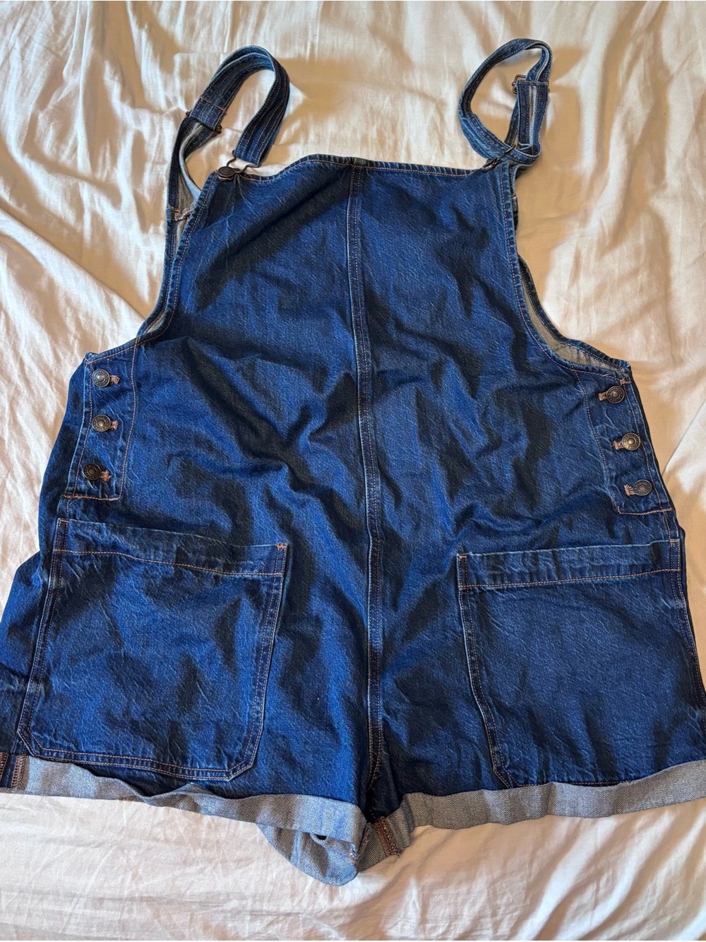 American Eagle Outfitters Dark Blue Denim Short Overalls